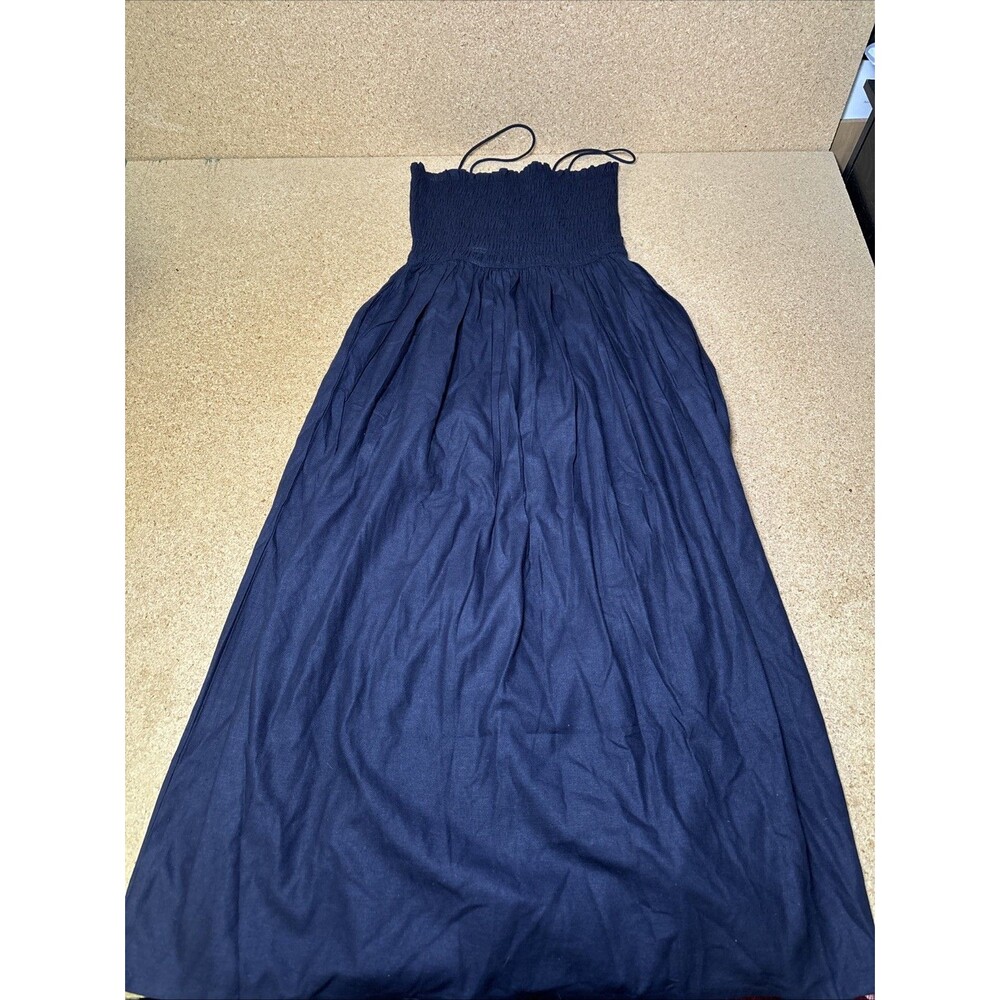 NWT Laude The Label Strappy Bodice Dress Navy Silk Noil Size Medium I3